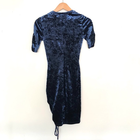 H&M Crushed Velvet Fitted Mini Dress | Blue Velvet Bodycon Ruched Dress - Picture 7 of 13